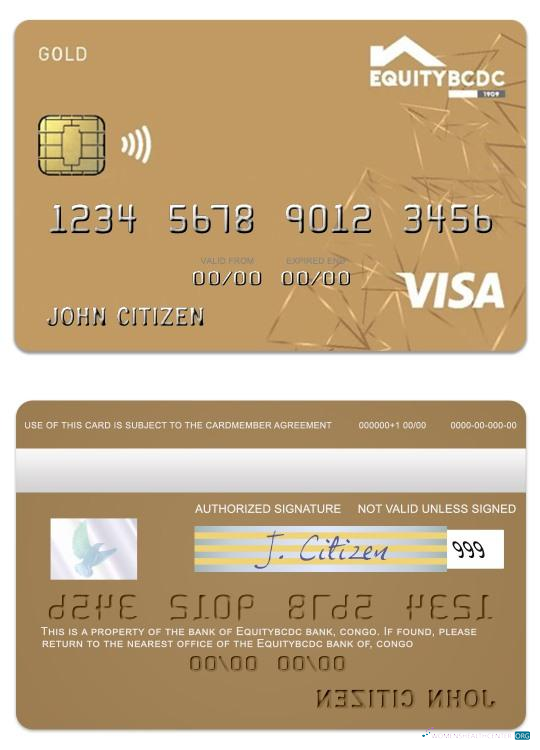 Download Congo EquityBCDC bank visa debit gold card Photoshop template